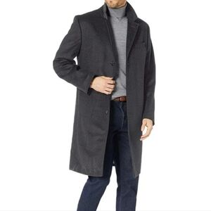 London Fog Double Brested 100% Wool Classic Peacoat Overcoat 42R Charcole Grey